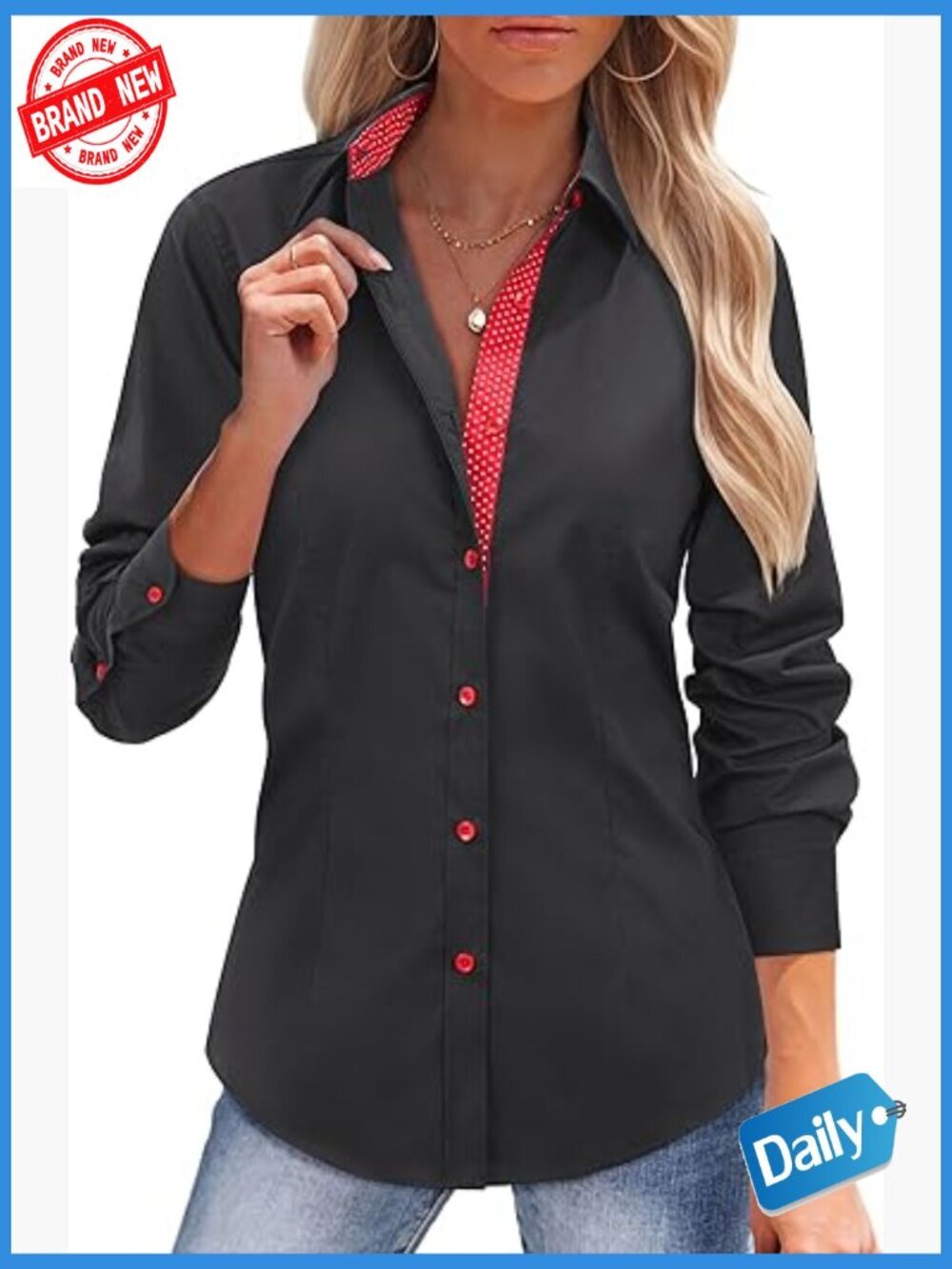 Button Down Shirt Women Long Sleeve Wrinkle Free Stretch Work Blouse